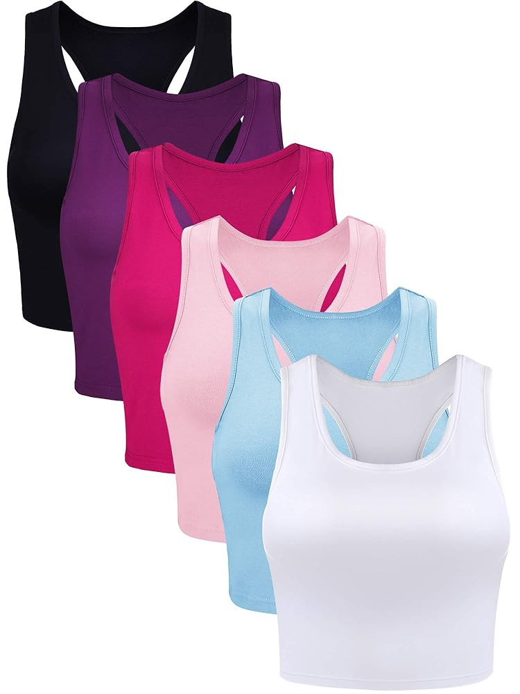 6 Pieces Basic Sleeveless Racerback Sports Crop Tank Tops for Women Girls Daily Wearing | Amazon (US)