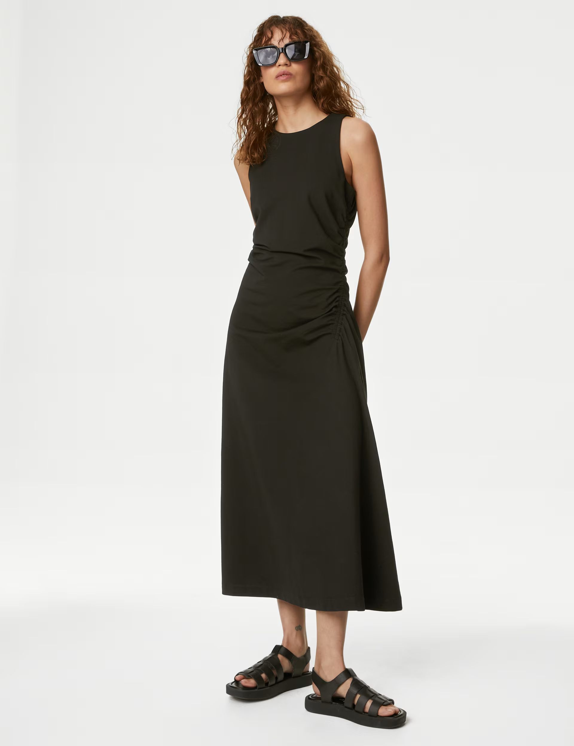 Jersey Round Neck Ruched Midi Column Dress | Marks & Spencer (UK)