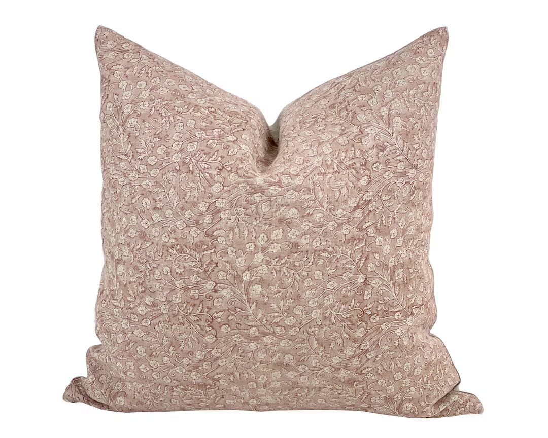 ROSEMARY Designer Blush Floral Linen Pillow Cover Block - Etsy | Etsy (US)