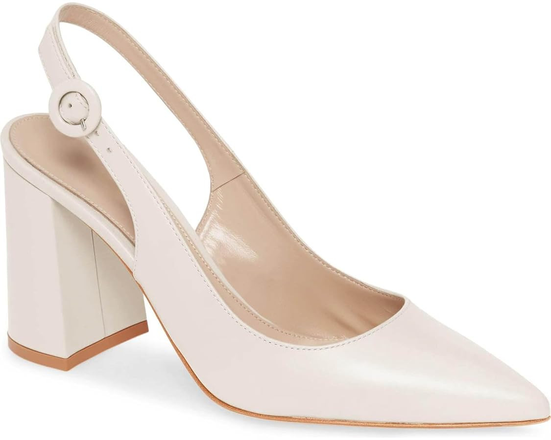 Women's Pointed Toe Block Heel Pumps Slingback Chunky Heel Slip On Work Party Dress Shoes | Amazon (US)