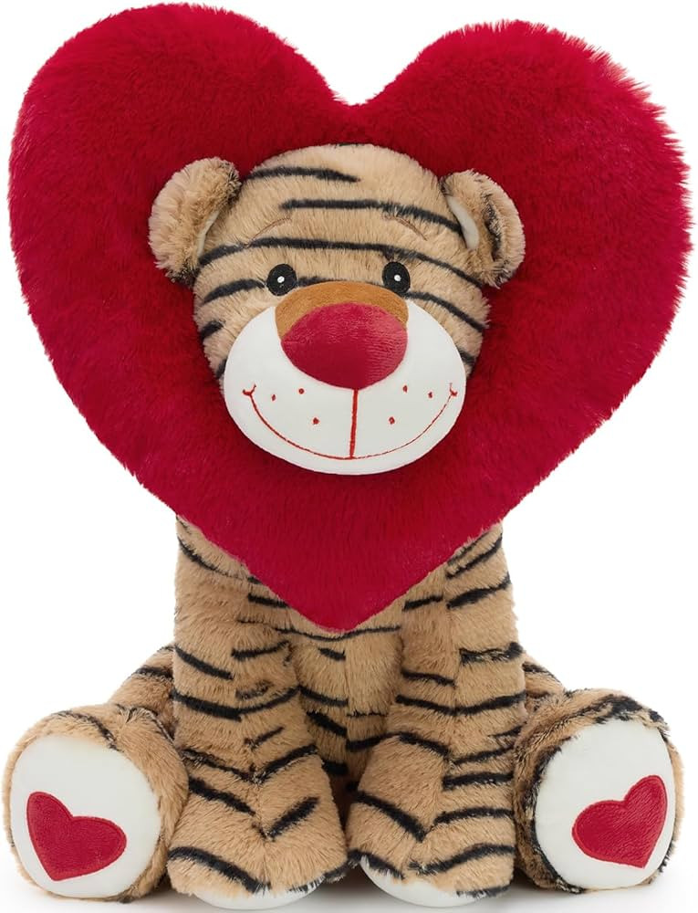 Valentines Tiger Plush Toy, Tiger Stuffed Animal with Red Heart-Shaped Hood, 17“ Soft Cute Stuf... | Amazon (US)