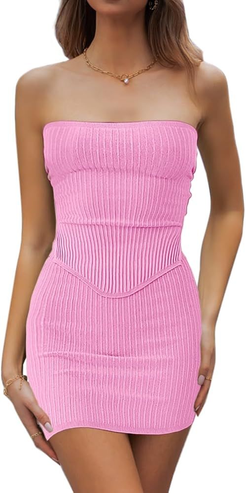 CHYRII Womens Sexy Summer Two Piece Outfits Bandeau Going Out Crop Tops Bodycon Skirt Sets Mini D... | Amazon (US)