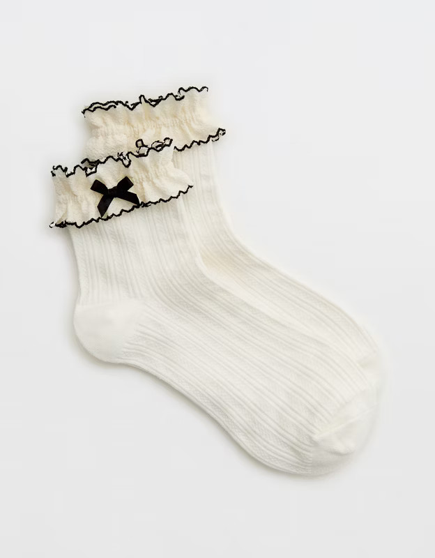 Aerie Double Ruffle Bow Quarter Socks | Aerie