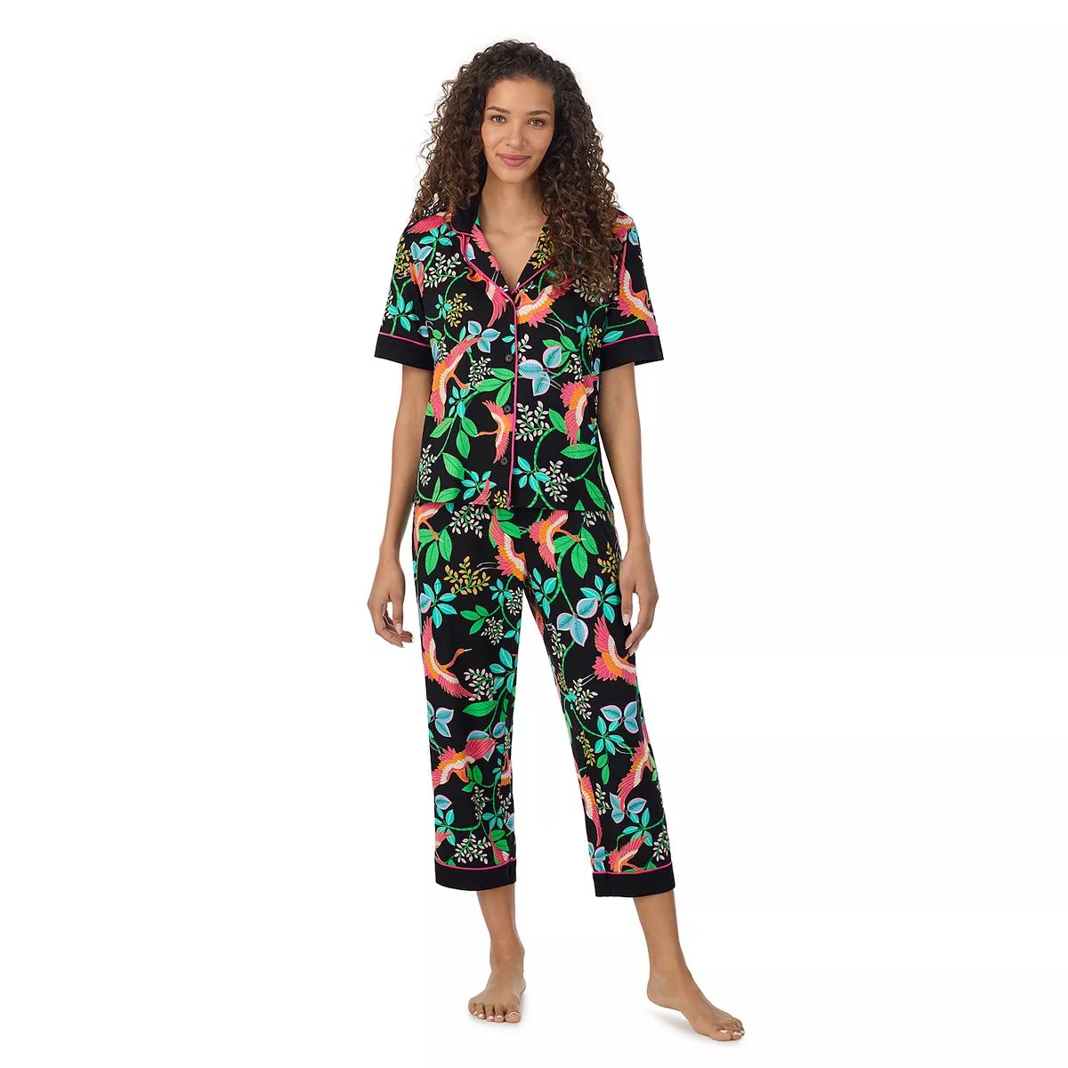 Women's Beauty Sleep Social Cozy Jersey Notch Pajama Top & Cropped Pajama Pants Set | Kohl's