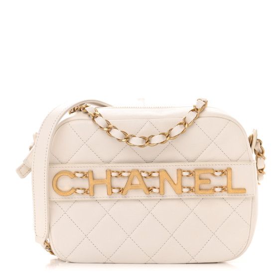 Calfskin Quilted Enchained Camera Case Bag White | FASHIONPHILE (US)