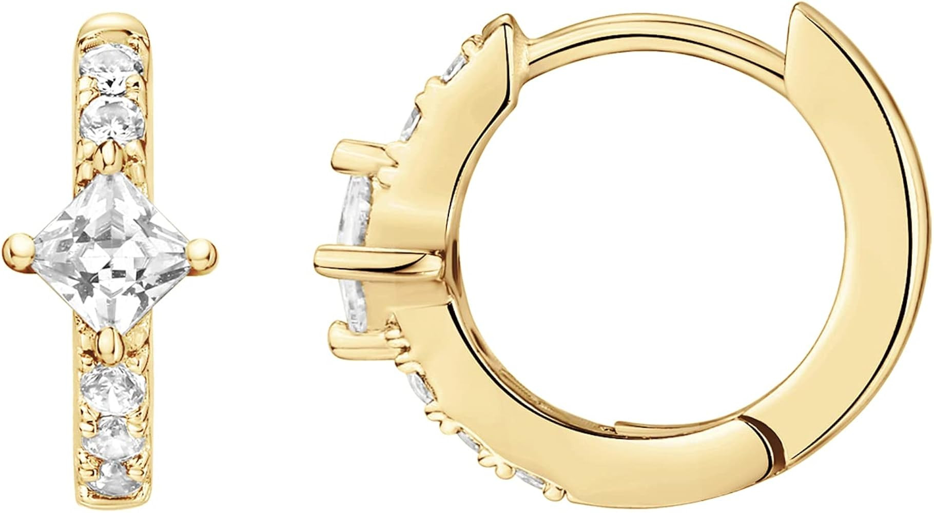 PAVOI 14K Gold Plated 925 Sterling Silver Cubic Zirconia Huggie Earrings | U-Shaped Snake Solitai... | Amazon (US)