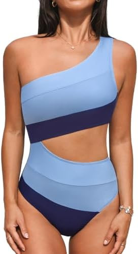 CUPSHE Women's One Piece Swimsuit One Shoulder Bathing Suit Cutout Color Block Swimwear | Amazon (US)