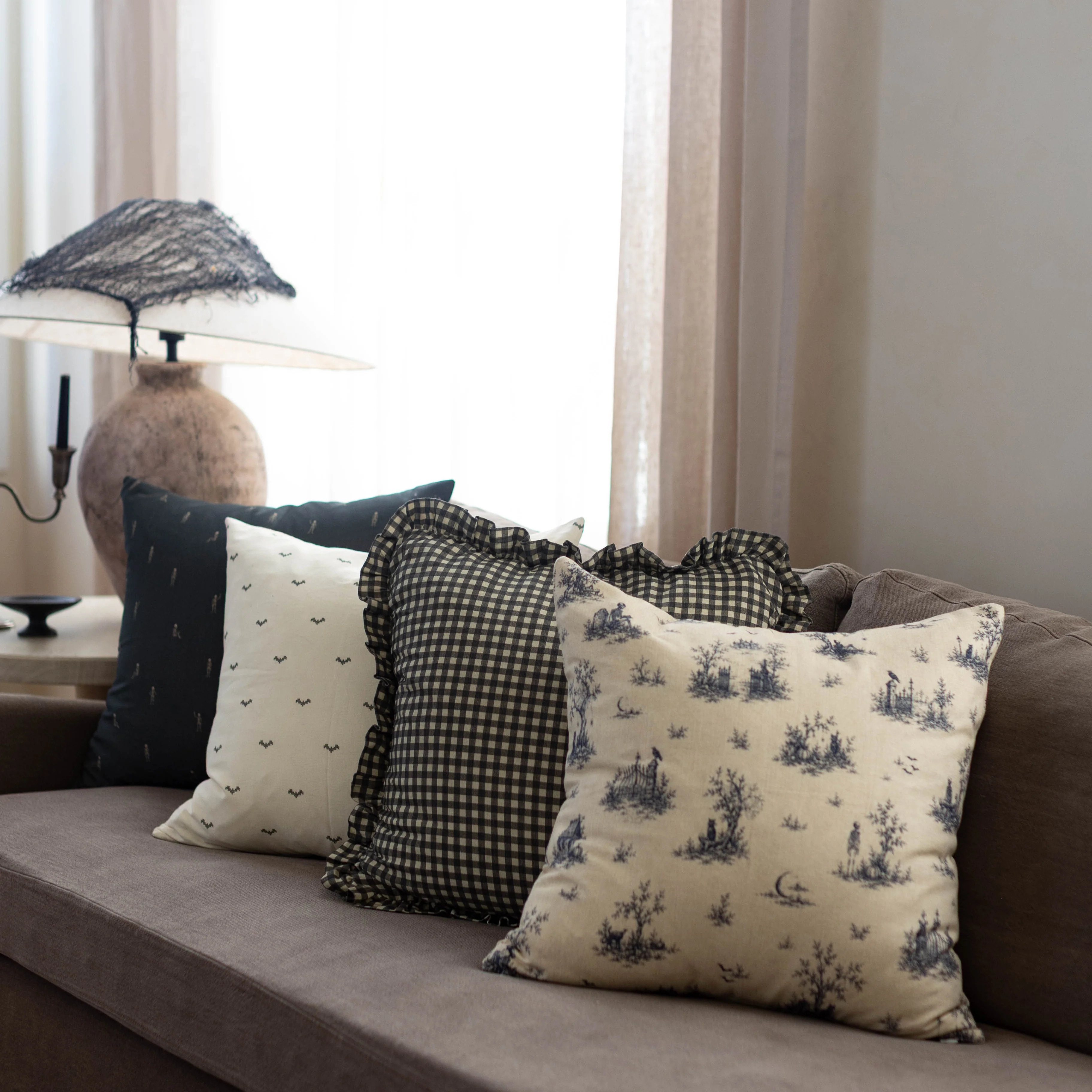 Raven Halloween Pillow Cover 4-Pack - 18" | 22" | Woven Nook