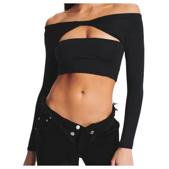 SER.O.YA Black Ellis Jersey Crop Top Sz S Cutout Twist Front Long Sleeve Top | Poshmark