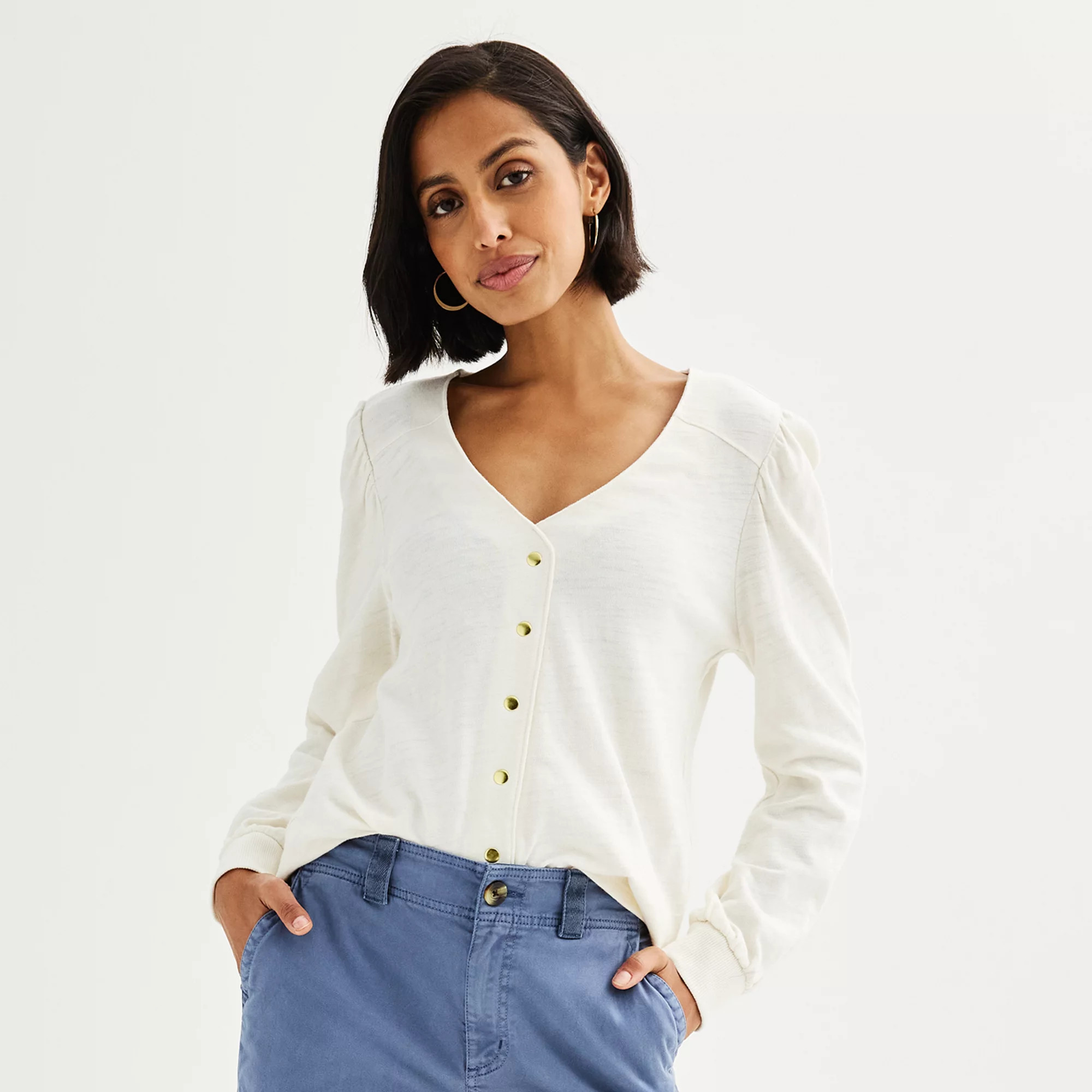 Women's Sonoma Goods For Life® Long Sleeve V-Neck Button-Up Top | Kohl's