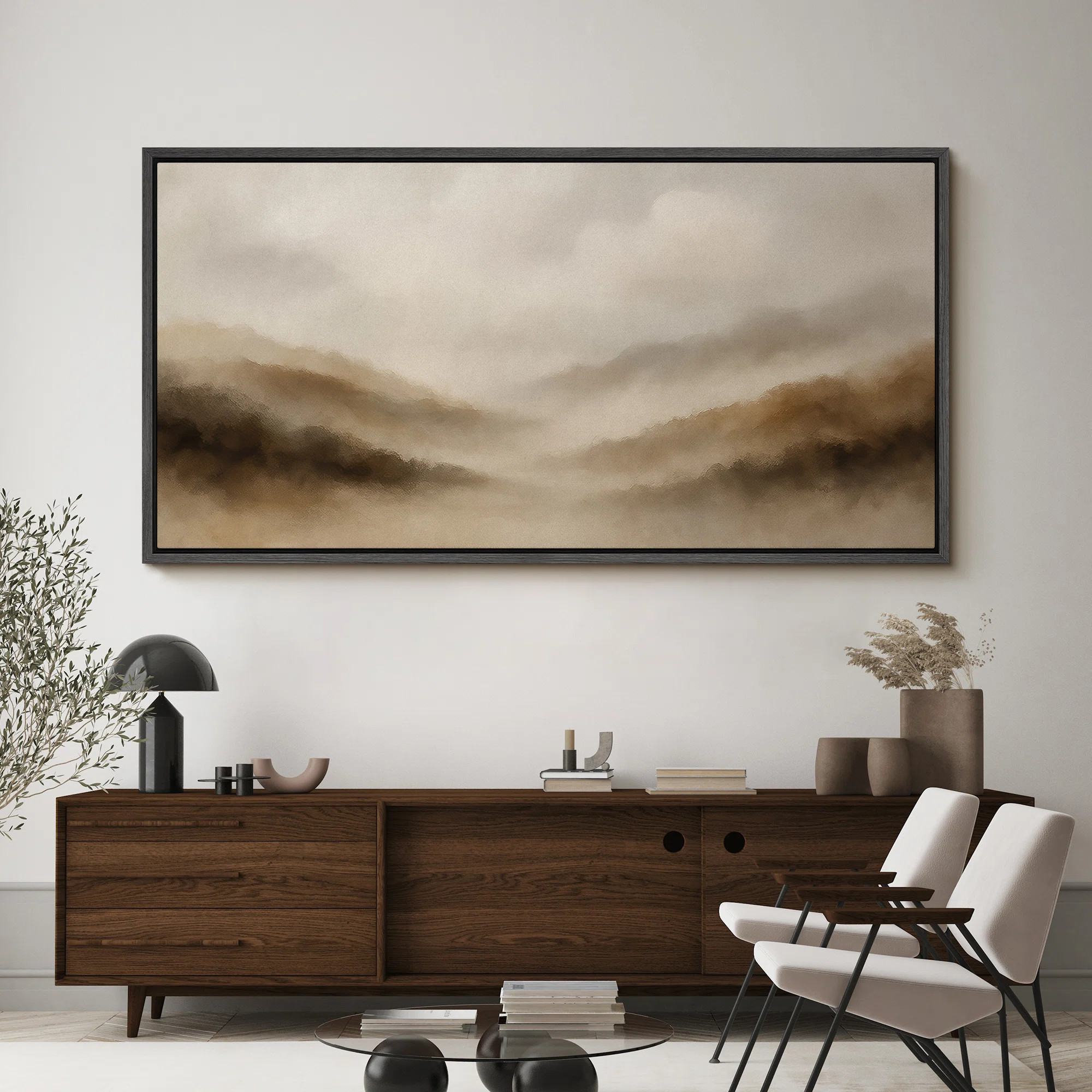 Large Framed Canvas Print Wall Art - Neutral Abstract Landscape Print for Minimalist Modern Wall ... | Wayfair North America
