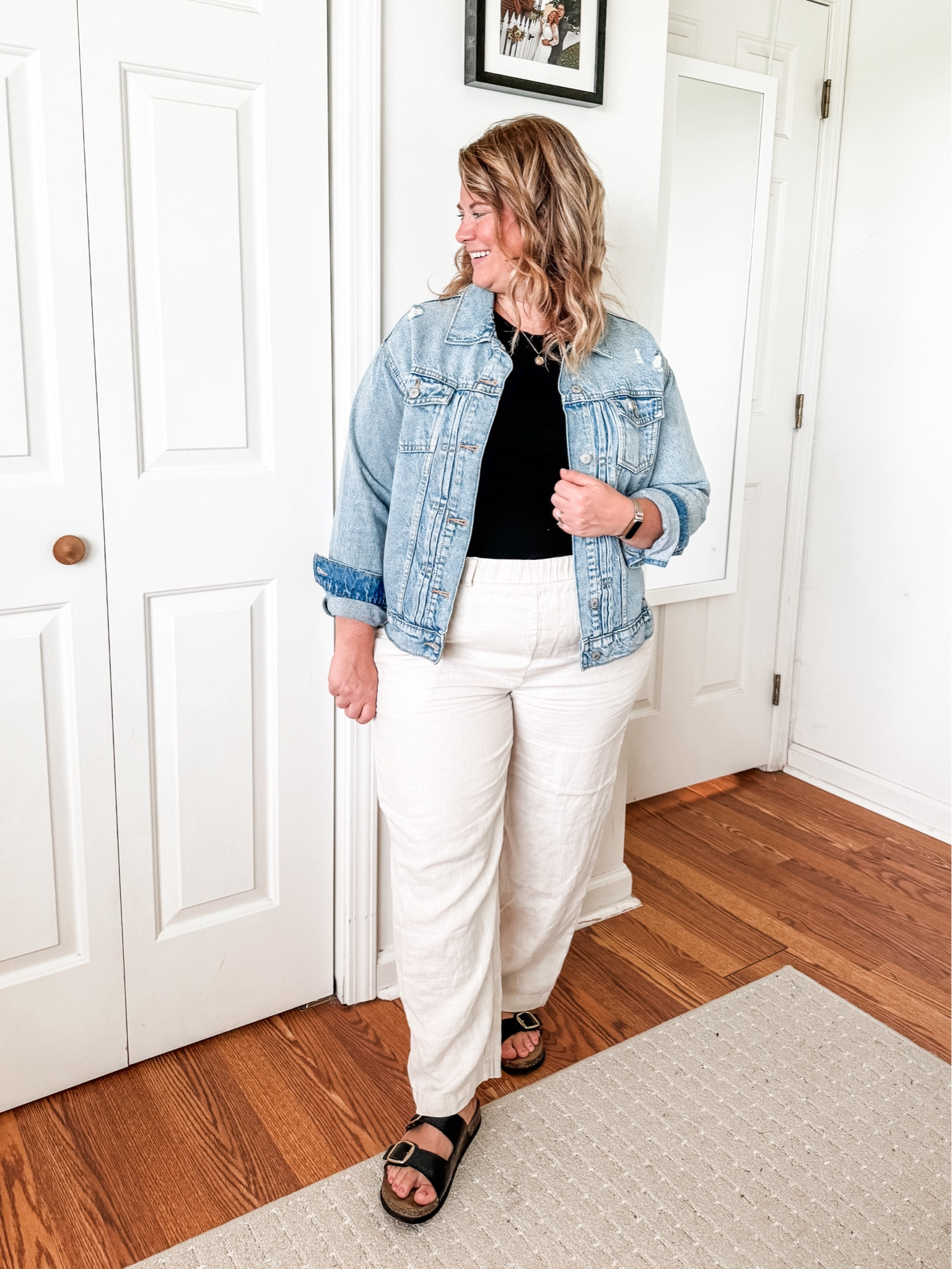 Linen pants and a basic tee are a great teacher outfit option!

Tee is older.  Large in both denim jacket and pants  

#LTKMidsize #LTKFindsUnder50 #LTKBacktoSchool