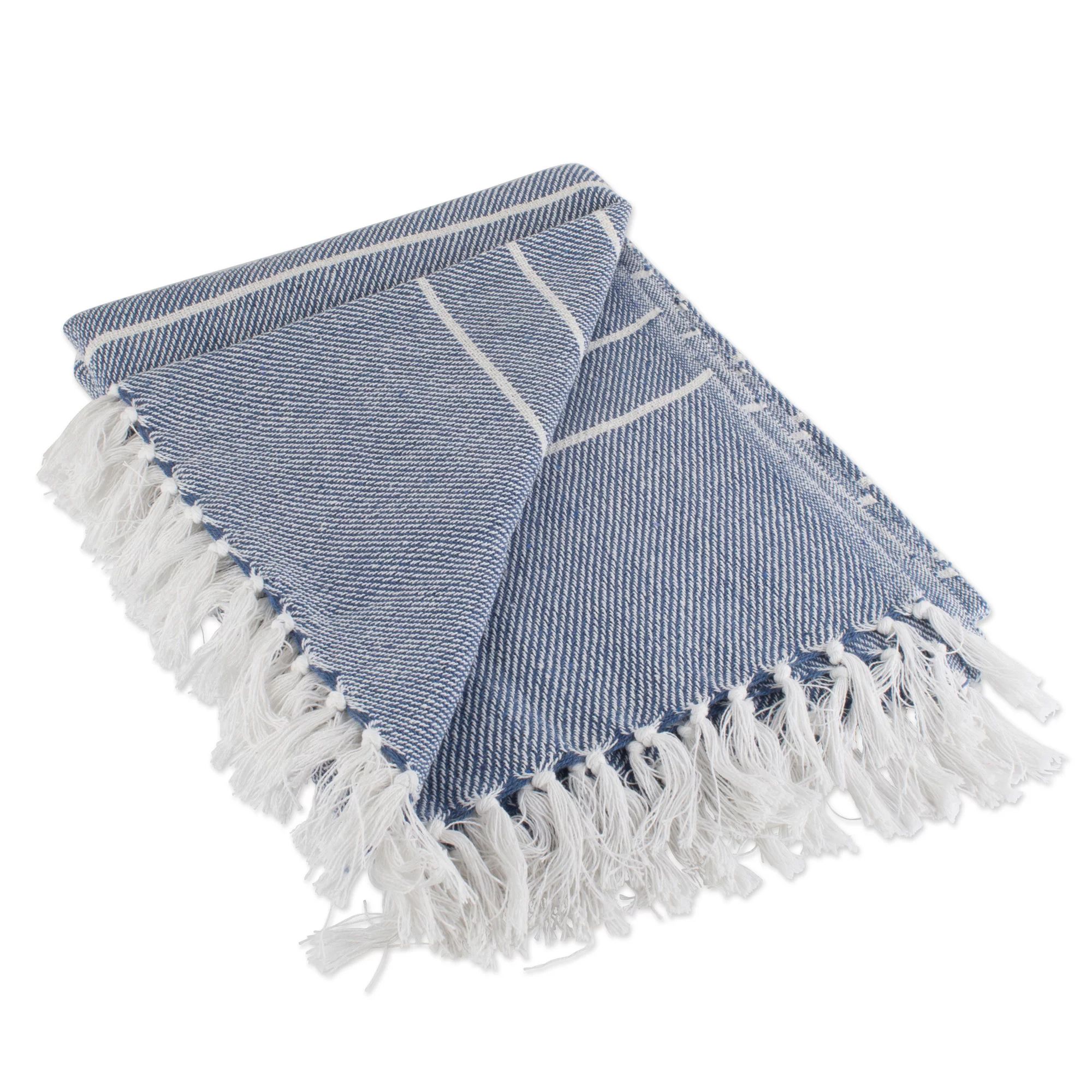 Contemporary Home Living Blue and White Striped Knitted Fringed Throw Blanket 50" x 60" | Walmart (US)