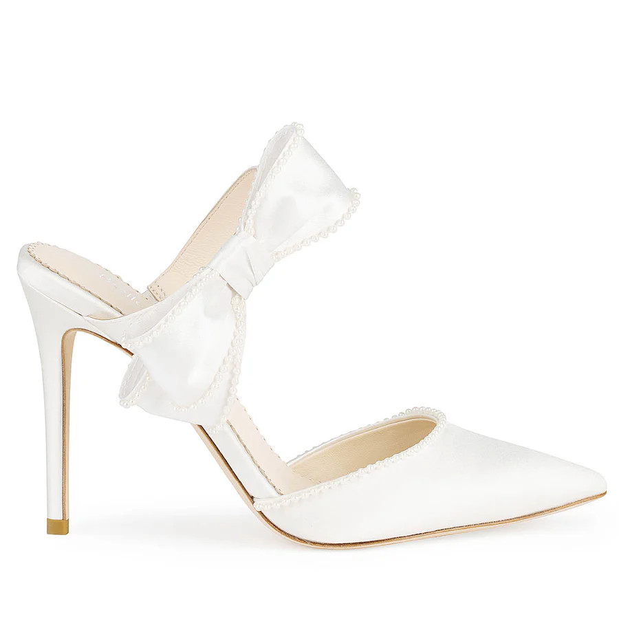 Ivory Wedding Mules with Pearl Lined Bows | Bella Belle Shoes