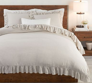 Belgian Flax Linen Fringe Ruffle Duvet Cover & Shams - Flax | Pottery Barn (US)
