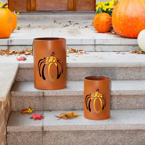 Amazon.com: glitzhome Set of 2 Fall Cutout Pumpkin Lanterns Candle Holder Autumn Harvest Pumpkin ... | Amazon (US)
