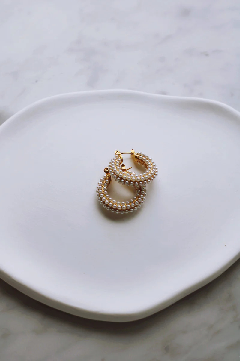 CAPRI PEARL HOOPS (WATERPROOF & 18K GOLD PLATED) | raëliv