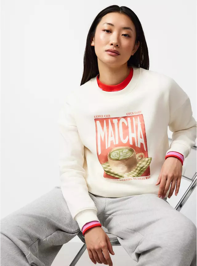 Cream Matcha Graphic Relaxed Sweatshirt M | Tu Clothing