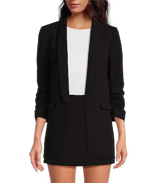 Jemma Ruched 3/4 Sleeve Shawl Collar Twill Boyfriend Blazer | Dillard's