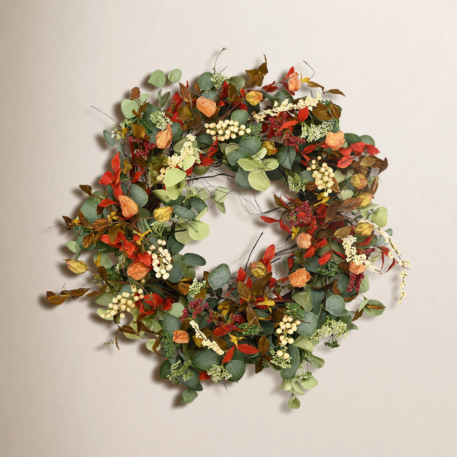 26'' Thanksgiving Handcrafted Faux Eucalyptus, Berry Wreath | Birch Lane