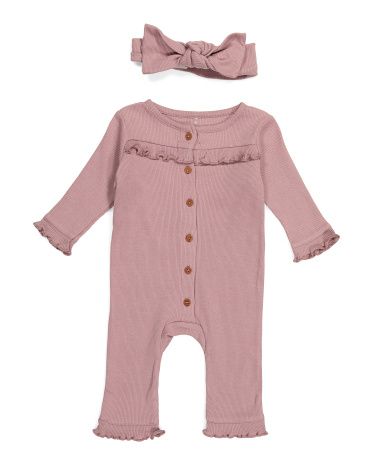 Newborn 2pc Ribbed Coverall Set | TJ Maxx