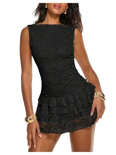 Floerns Women's Western Tank Dress Sleeveless Lace Layered Hem Cowboy Music Festival Mini Dresses... | Amazon (US)