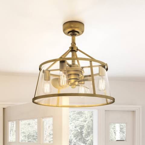 12" Quiozel Barlow Brass Fandelier LED Damp Ceiling Fan with Remote | Lamps Plus