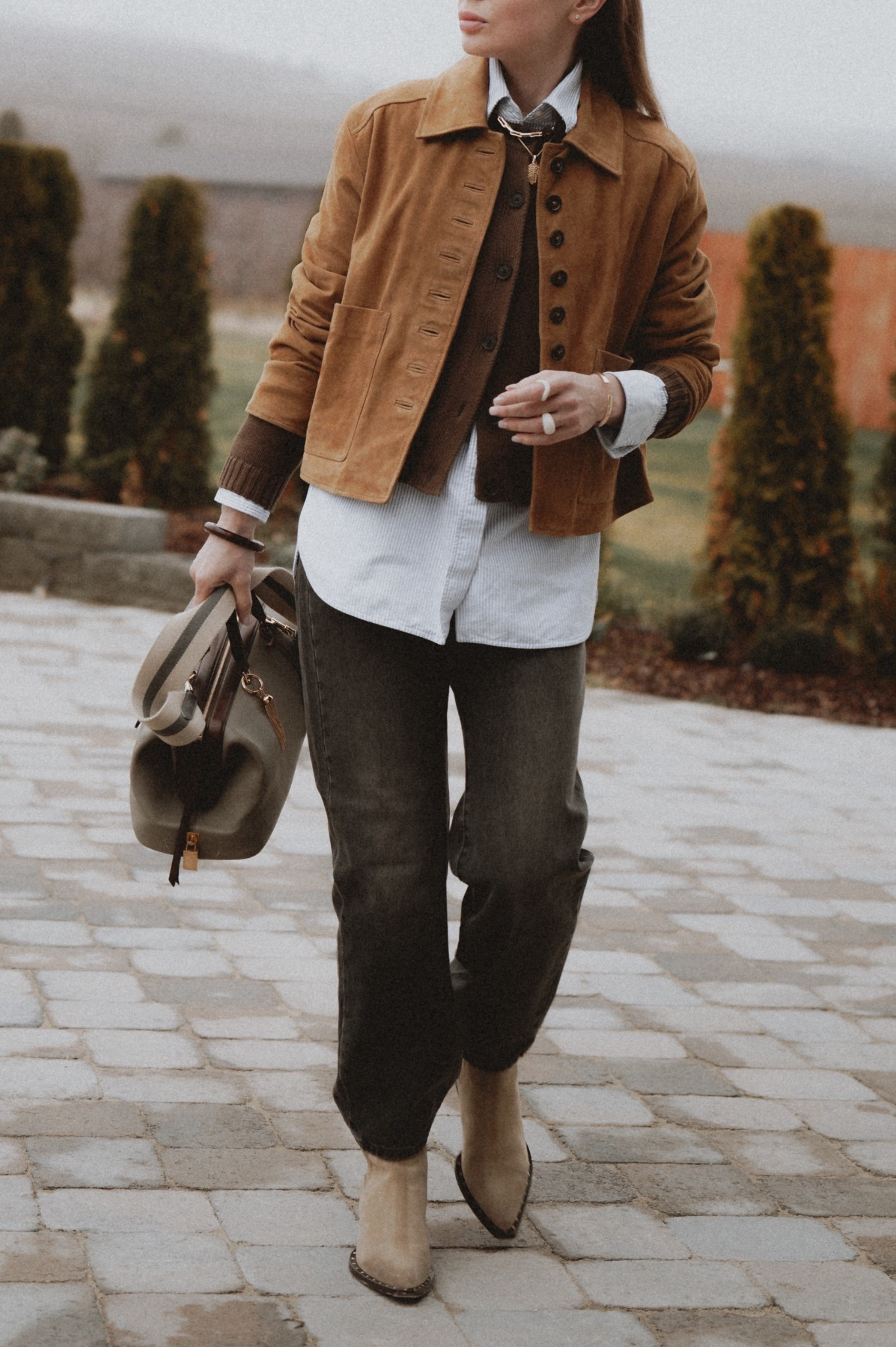 Late winter - early spring layers: 
Oxford button down oversized shirt + cropped cotton cardigan + suede jacket + straight leg jeans + ankle booties + frame bag. 
Jeans: Levi’s 501 90s fit
Shirt: Golden Goose journey 
Cardigan: Gap
Jacket: Mango
Bag: Celine doctor’s bag
Boots: Golden Goose Debbie boots 

#LTKSeasonal #LTKWorkwear #LTKootd