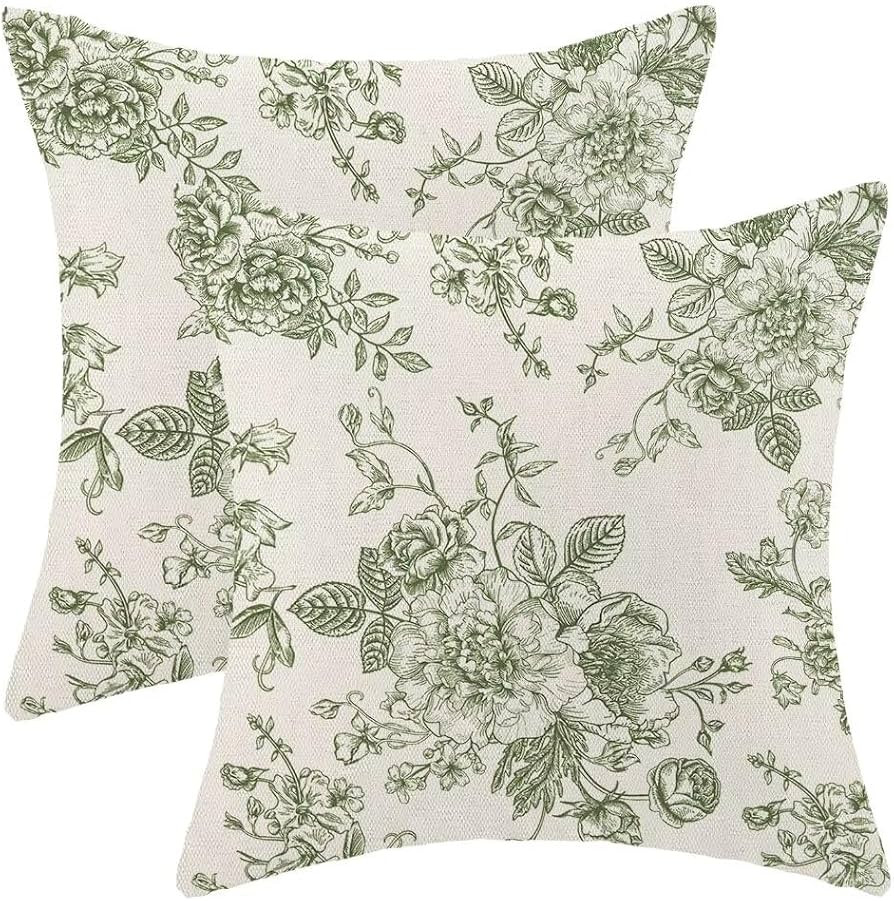 AEIOAE Chinoiserie Floral Pillow Covers 18 x 18 Inch Set of 2, Vintage Sage Green Flower Decorati... | Amazon (US)