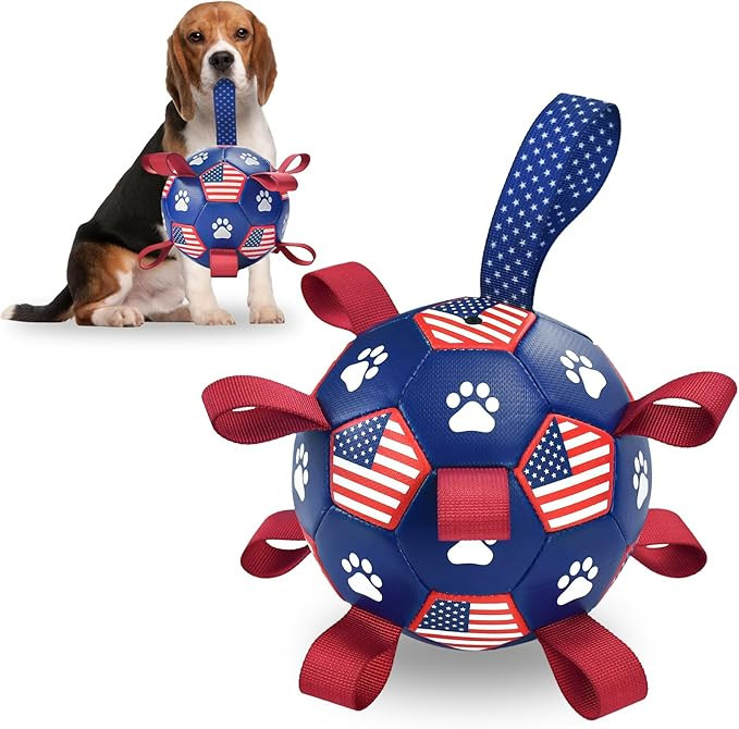 4th July Theme Dog Soccer Ball Toy with Straps Pet Interactive Play Balls for Tug of War USA Inde... | Amazon (US)