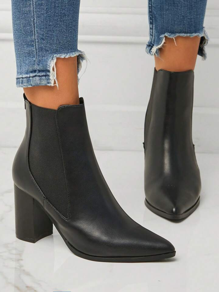 Women Black Chunky Heeled Chelsea Boots | SHEIN