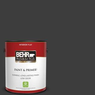BEHR PREMIUM PLUS 1 gal. Black Flat Low Odor Interior Paint & Primer 130001 - The Home Depot | The Home Depot