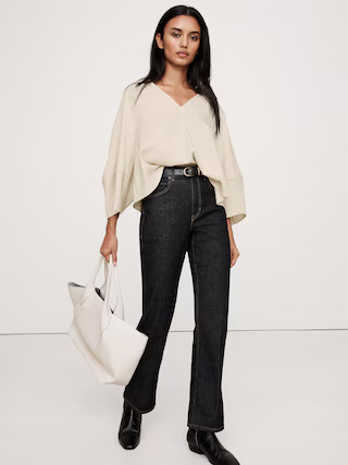 Tencel™-Cotton Twill Lantern-Sleeve Top | Banana Republic (US)