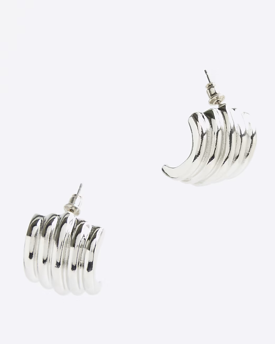 Silver Ridge Detail Stud Earrings | River Island UK & IE