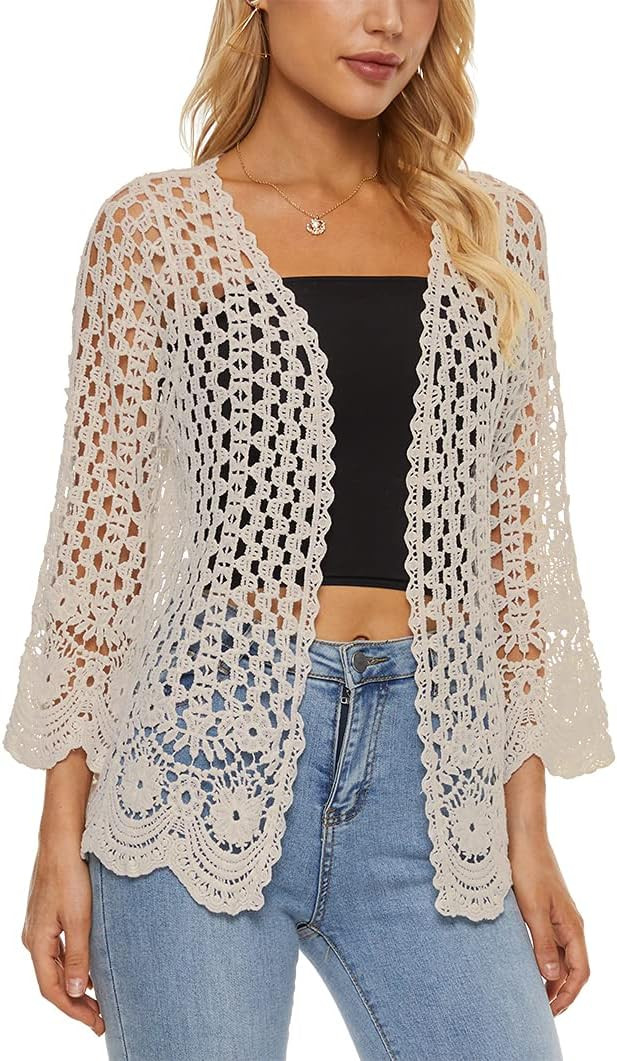Womens Boho Open Front Cardigan Long Sleeve Loose Knit Lightweight Sweaters | Amazon (US)