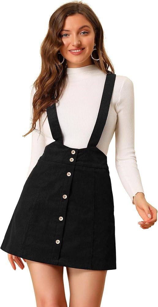 Allegra K Women's Corduroy Overall Strap Braces Button Decor Vintage Suspender Skirt | Amazon (US)