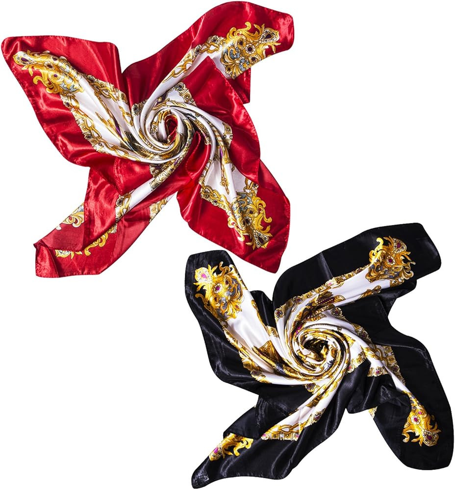 2 PCS Women's Large Satin Square Silk Feeling Hair Scarf 35 x 35 inches | Amazon (US)