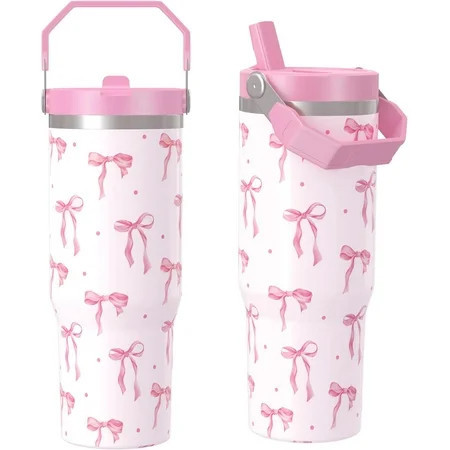 30 oz Bow Tumbler with Straw Handle, Gifts for Women Who Loves Bow, Stainless Steel Insulated Water Bottle Coffee Cups for Home Office Travel | Walmart (US)