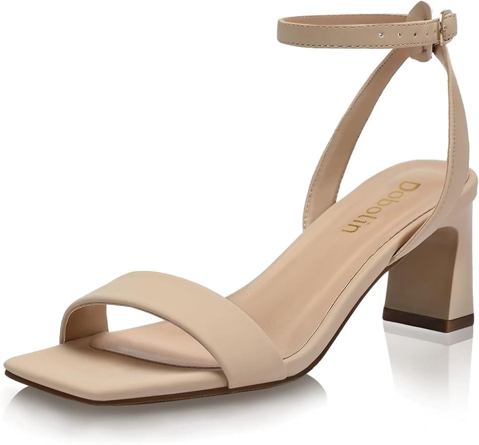 Wide Width Heels for Women Dress Shoes 2.3-inch Chunky Block Heel Sandals Square Open Toe Ankle S... | Amazon (US)