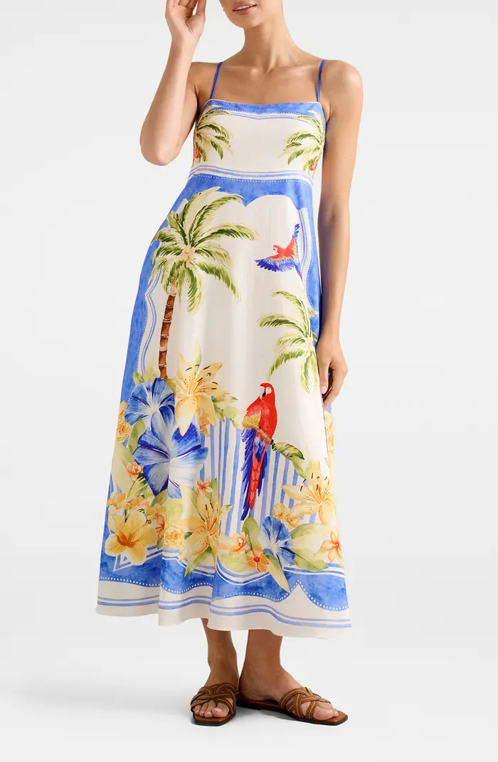 Bianca Mixed Print Linen Blend Dress | Nordstrom