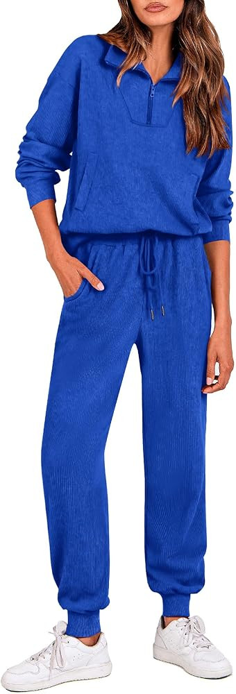 BTFBM Women's 2 Piece Tracksuit Fall Outfits 2025 Long Sleeve Half Zip Sweatshirt Sweatpants Loun... | Amazon (US)