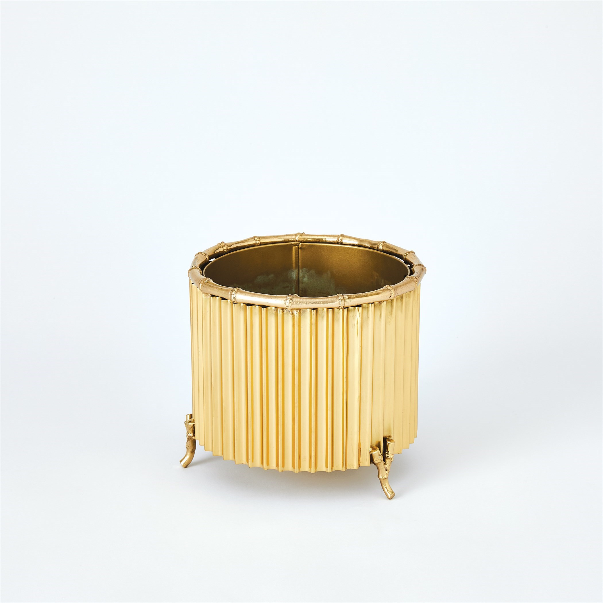 Small Corrugated Bamboo Cachepot In Brass | 1stopbedrooms
