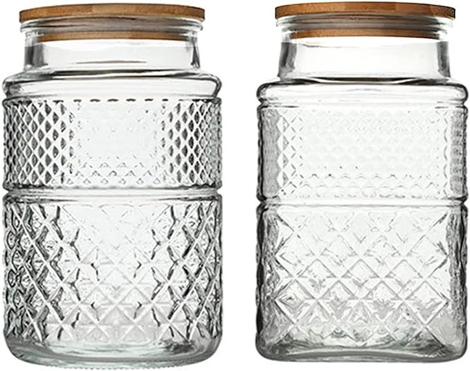 Large Glass Storage Jar, 2 Pack 60 FL OZ Glass Food Storage Containers with Bamboo Lid, Kitchen C... | Amazon (US)