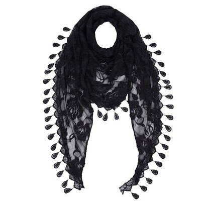 Anna-Kaci Women's Sheer Floral Lace Triangle Mantilla Scarf Lightweight Tassel Shawl Wrap Head Scarf- Black | Target