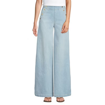 Lands' End Women's Soft Denim High Rise Mariner Panel Extra Wide Leg Pants - 16 - Breeze Blue Wash | Target