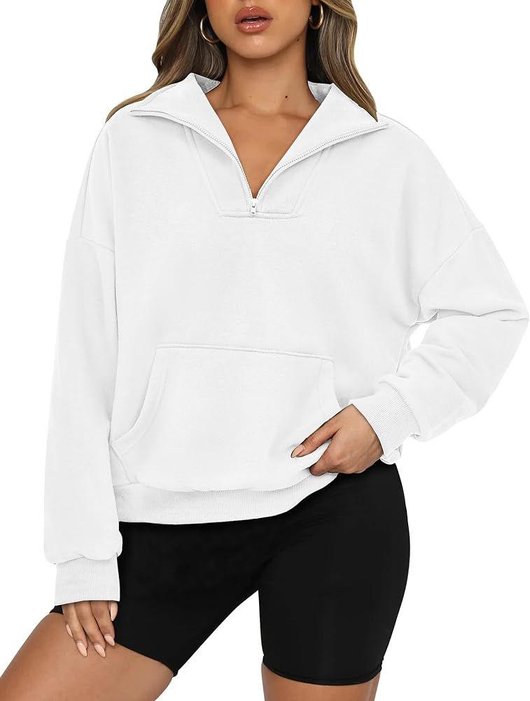 PRETTYGARDEN Womens Quarter Zip Long Sleeve Cropped Sweatshirt 2023 Fall Winter Casual V Neck Pul... | Amazon (US)
