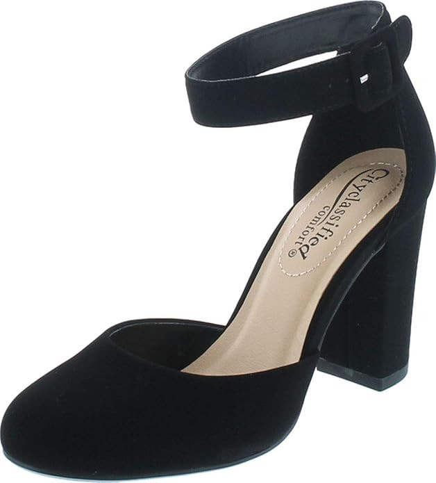 City Classified Women's Comfort Foam Closed Toe Dress Pump Ankle Strap Block Heel | Amazon (US)