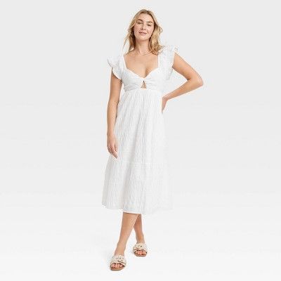 Women's Flutter Short Sleeve Midi A-Line Dress - Universal Thread™ White M | Target