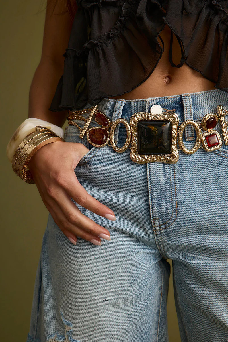 Soleil Statement Stone Gold Chain Belt | 12th Tribe