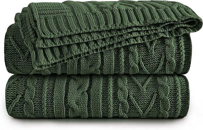 Aormenzy Green Cable Knit Throw Blanket Oversized 60" x 80" Super Soft Comfy Knitted Blanket for ... | Amazon (US)